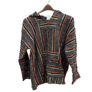 Frank's Textiles Baja Hoodie XXL Mens Mexican Drug Rug Striped Orange Green Grey